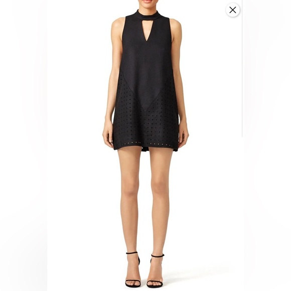 Rebecca Minkoff Twiggy Dress Black Wool Mockneck Keyhole Open Diecut Mini Size S - Picture 1 of 13
